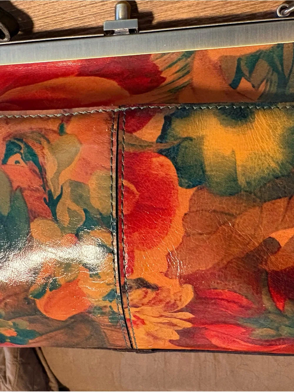 Patricia Nash Multi-Color Floral Leather Frame Satchel with Black Trim